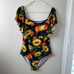 Plus size floral print one piece swim suit